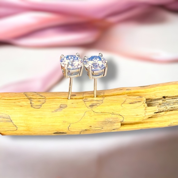 Light Blue Moissanite Stud Earrings in Sterling Silver , 2 Carats, VVS - Picture 7 of 8